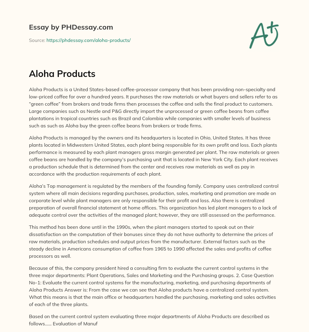 Aloha Products essay