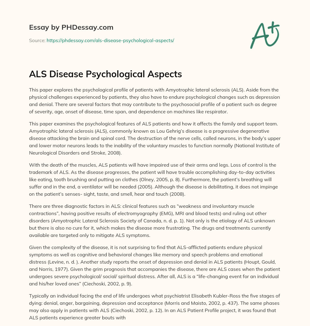 ALS Disease Psychological Aspects essay