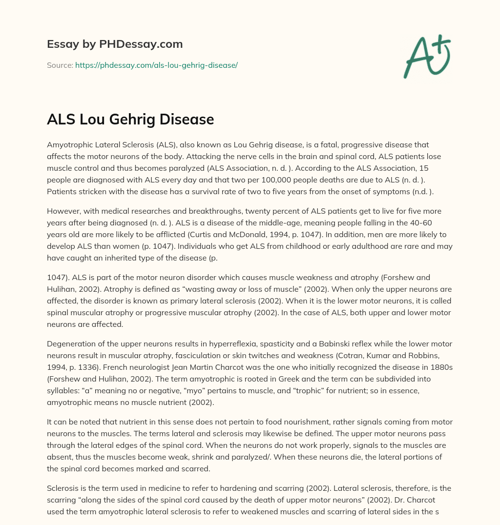 ALS Lou Gehrig Disease essay