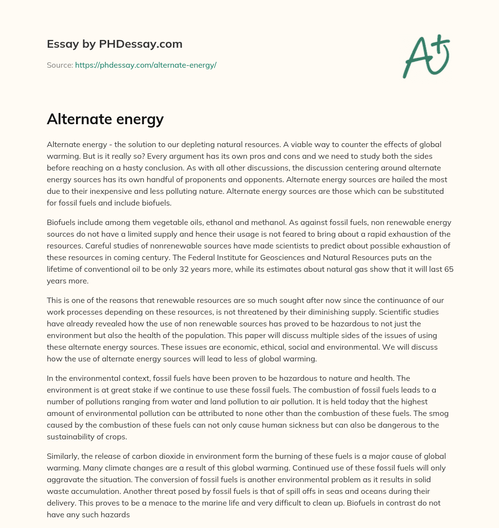 Alternate energy essay