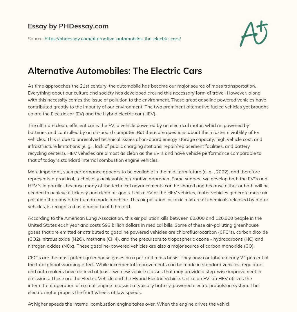 Alternative Automobiles: The Electric Cars essay