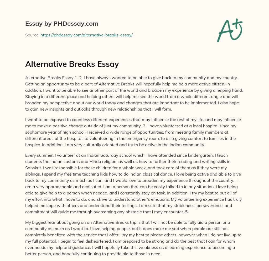 Alternative Breaks Essay essay