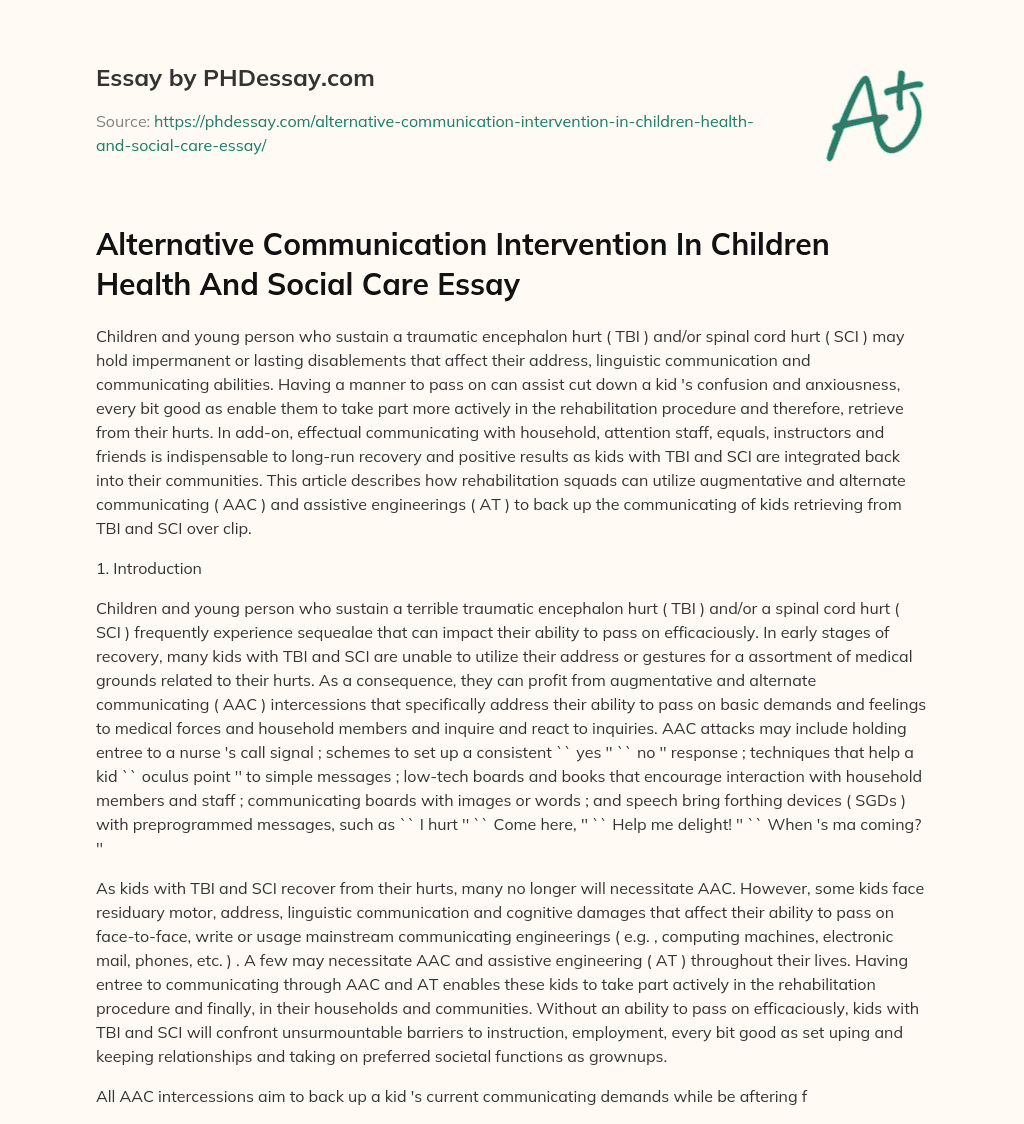 Alternative Communication Intervention In Children Health And Social Care Essay essay