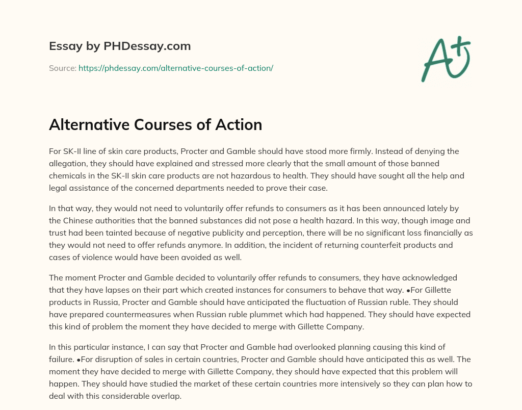 alternative courses of action in case study examples