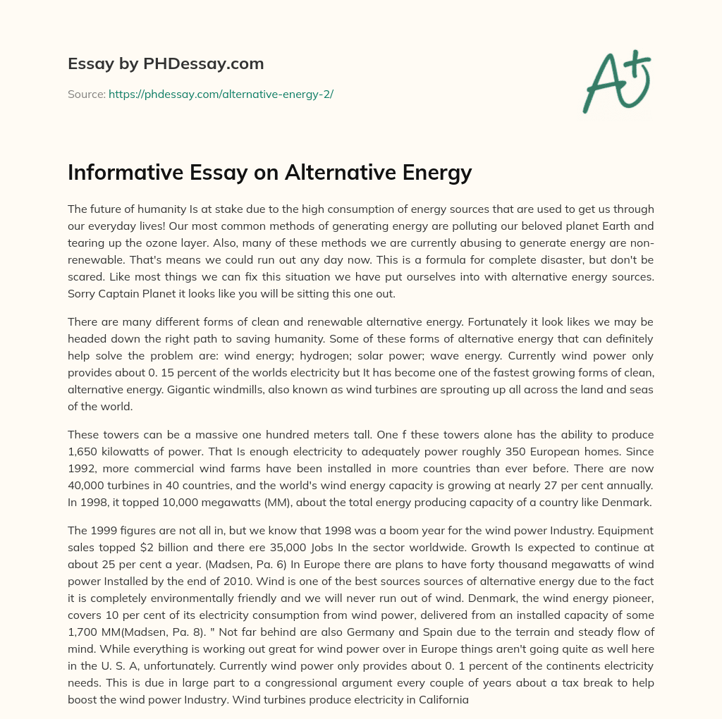 alternative energy essay ideas