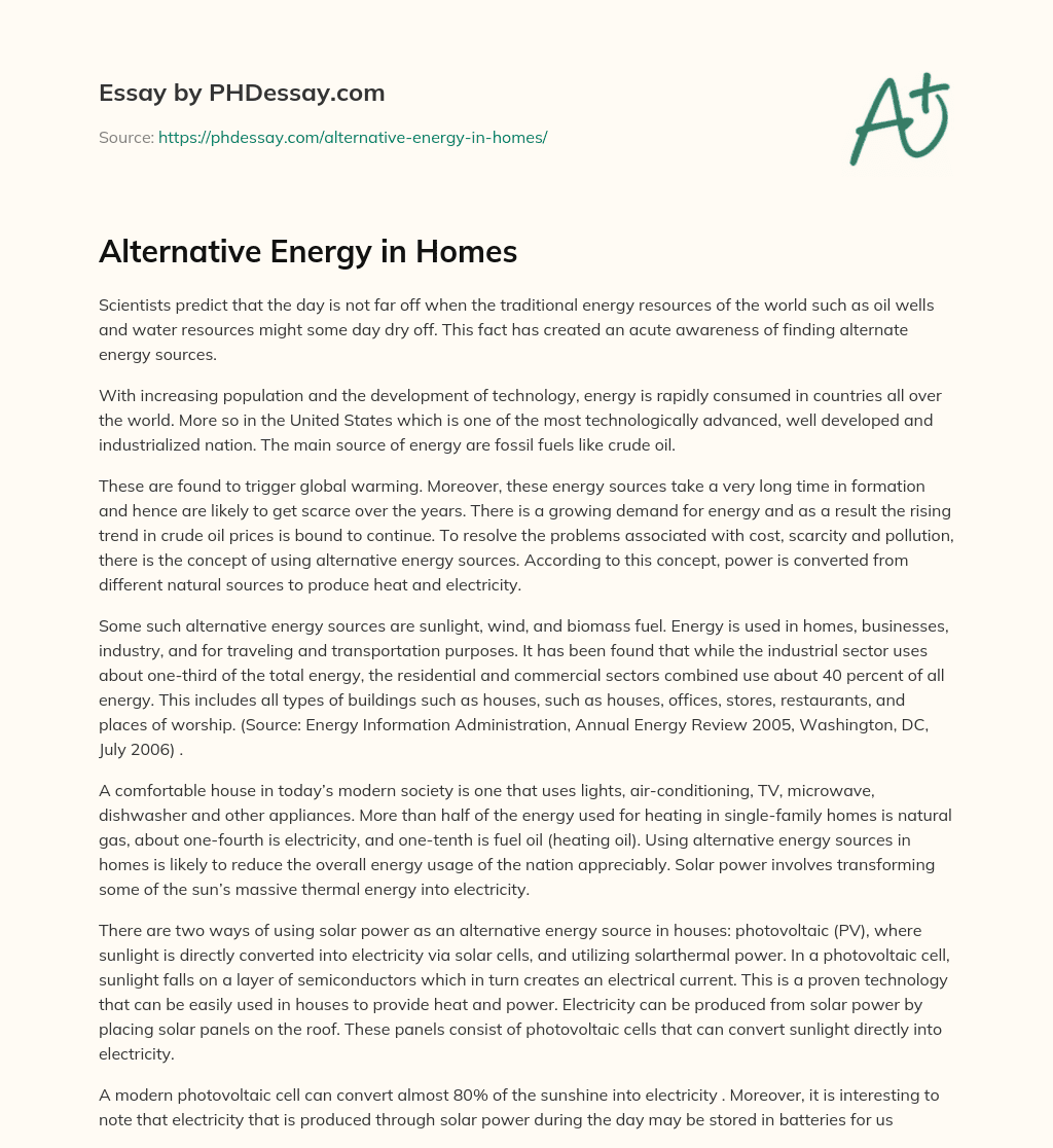 Alternative Energy in Homes essay