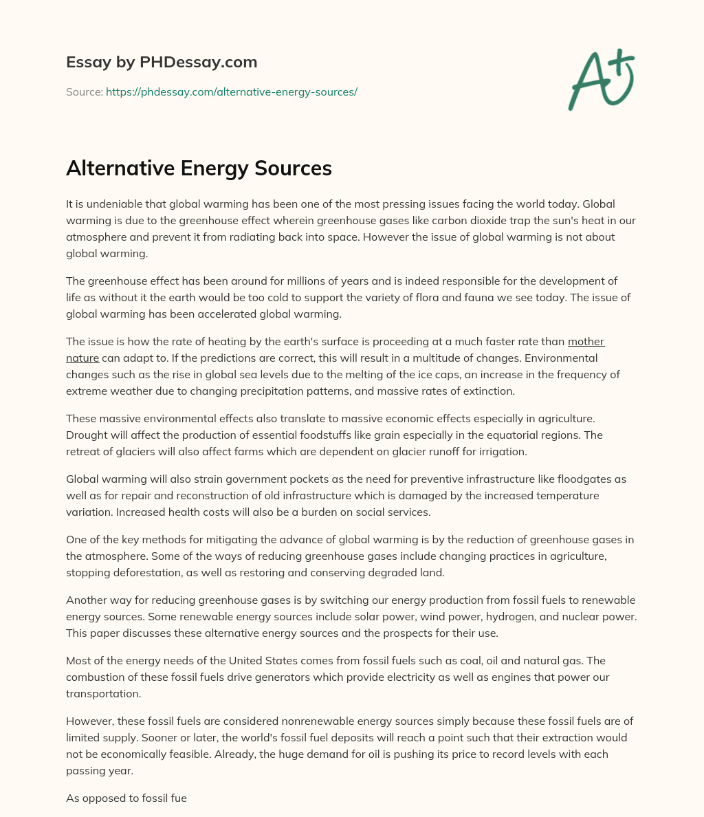 Alternative Energy Sources essay