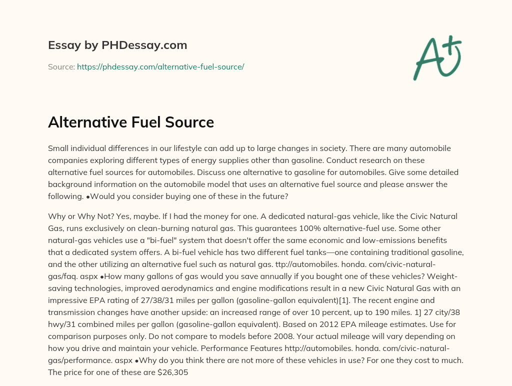 Alternative Fuel Source essay
