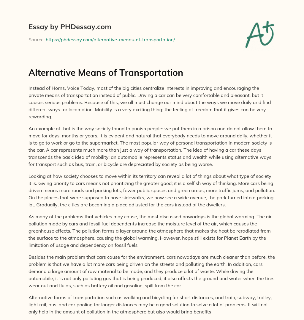 Alternative Means of Transportation essay
