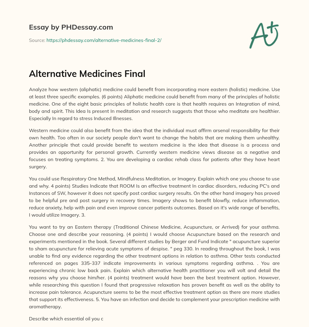 Alternative Medicines Final essay