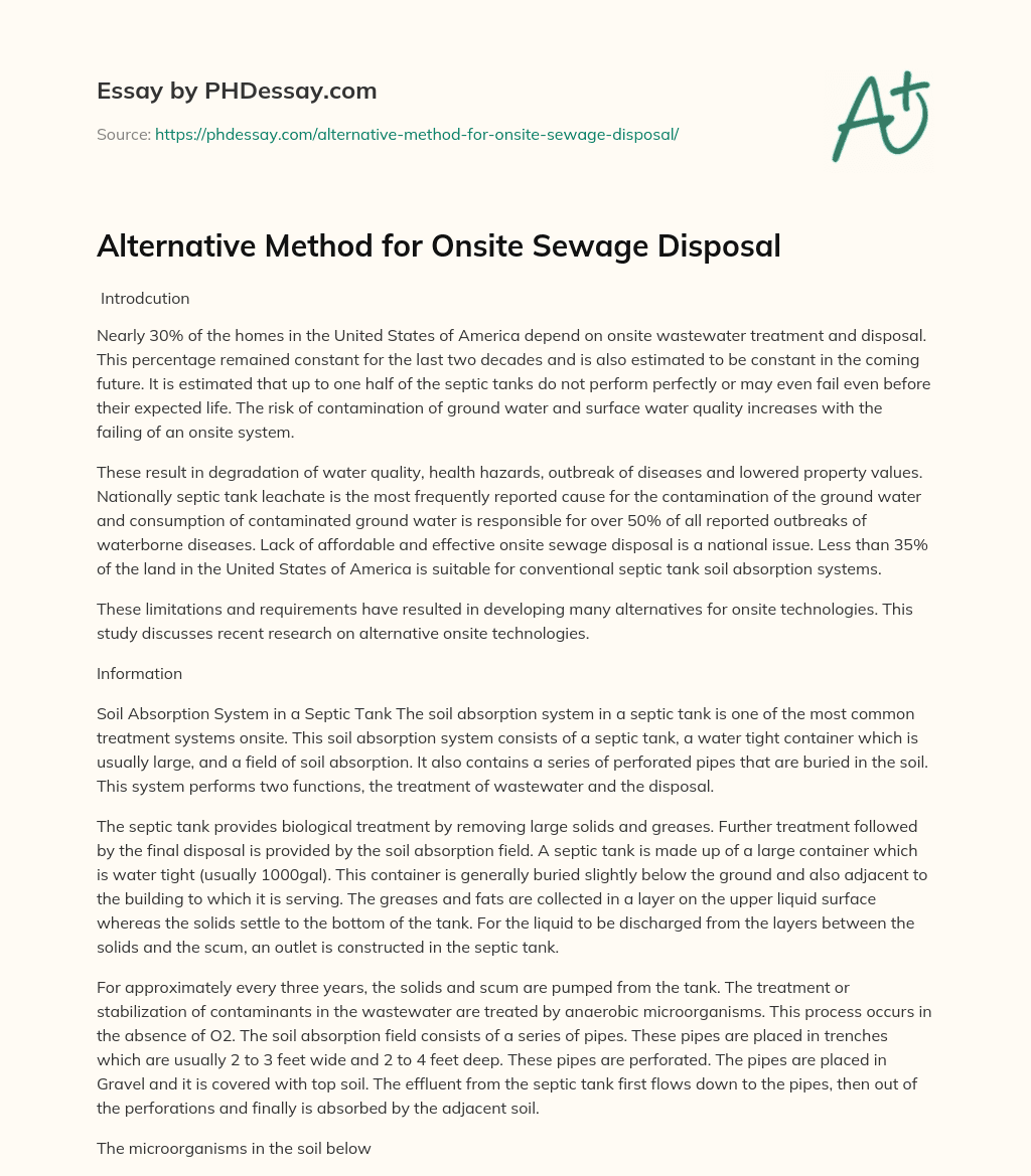 Alternative Method for Onsite Sewage Disposal essay