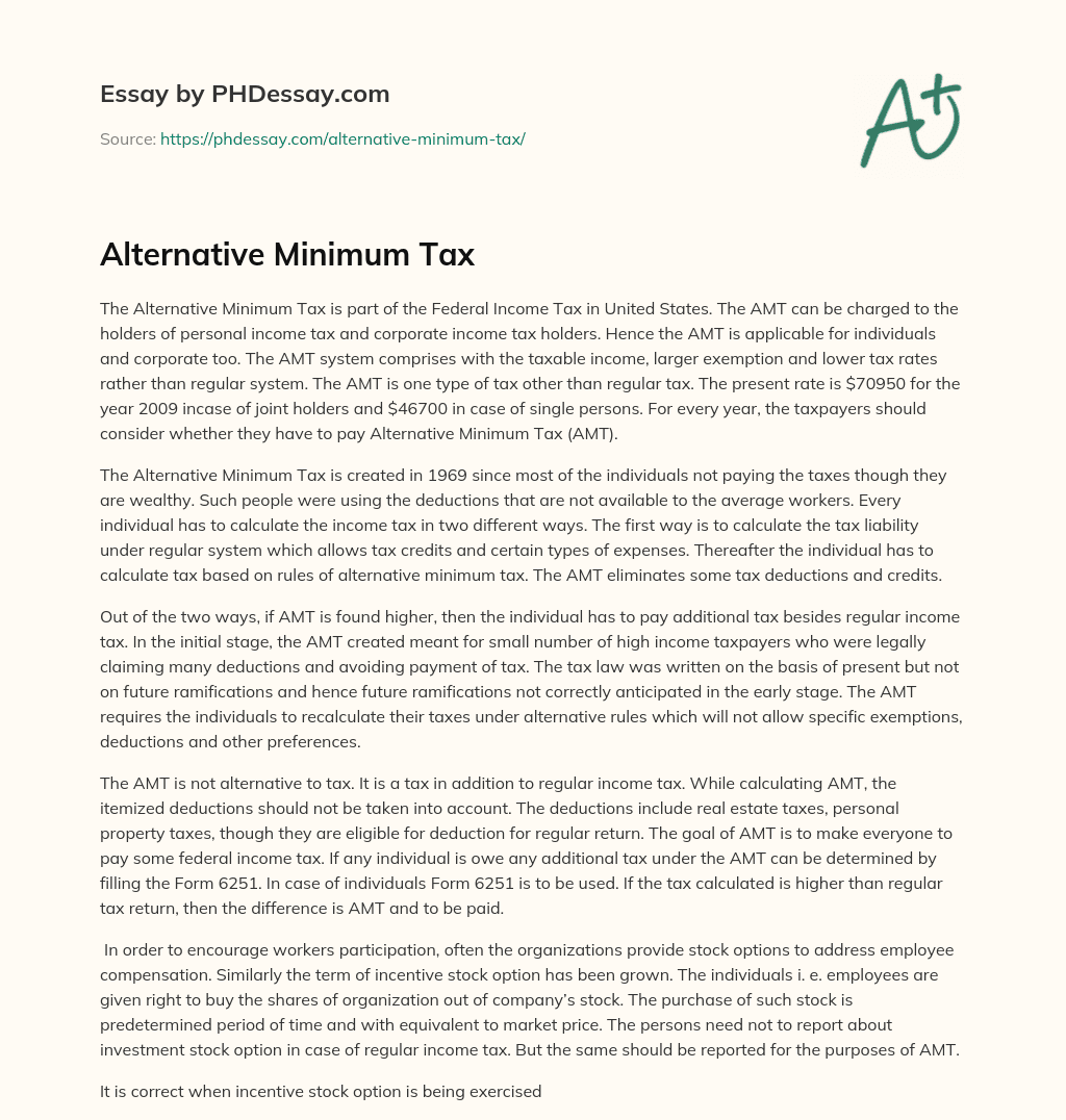 Alternative Minimum Tax essay