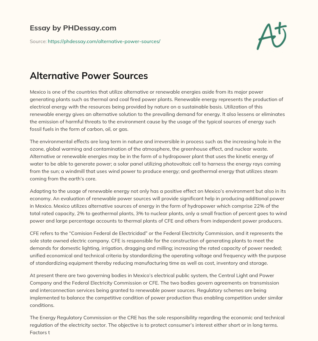 Alternative Power Sources essay