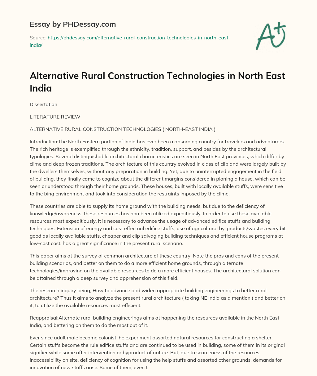 Alternative Rural Construction Technologies in North East India essay