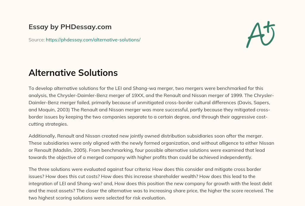 Alternative Solutions essay