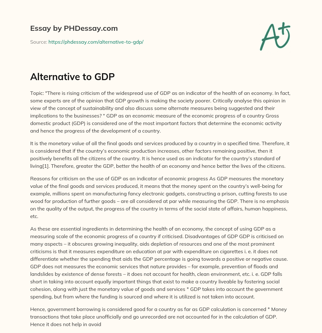 Alternative to GDP essay