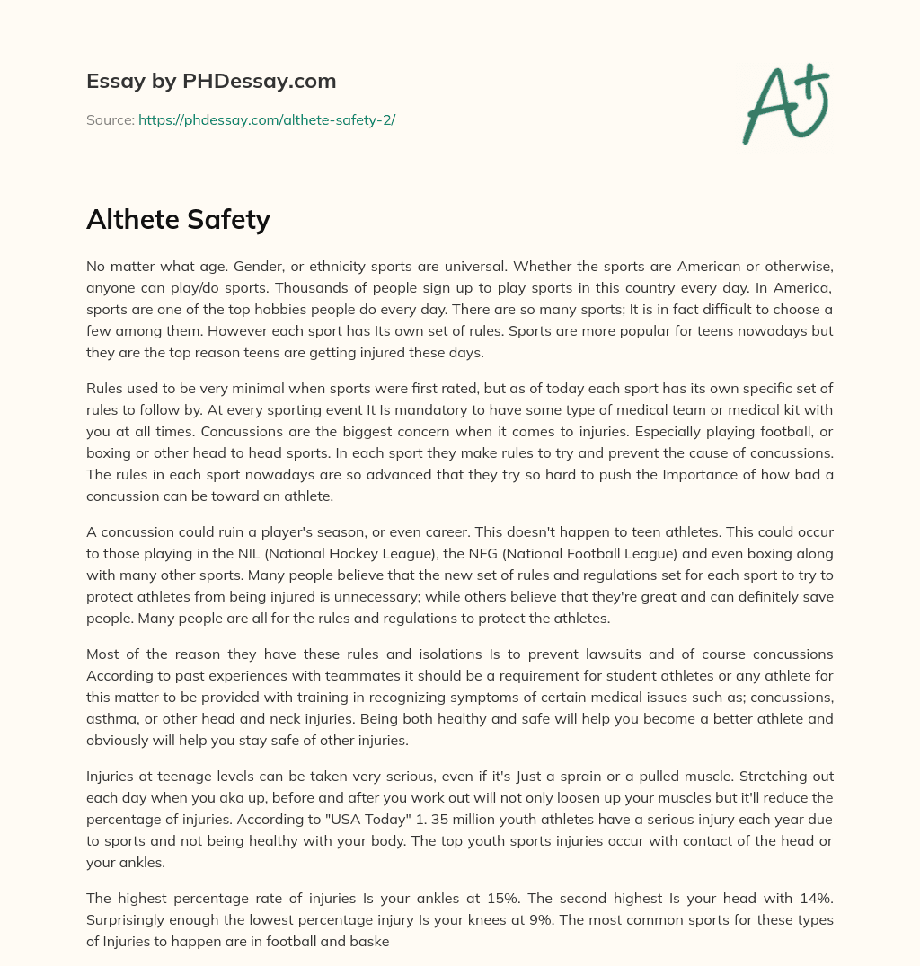 Althete Safety essay