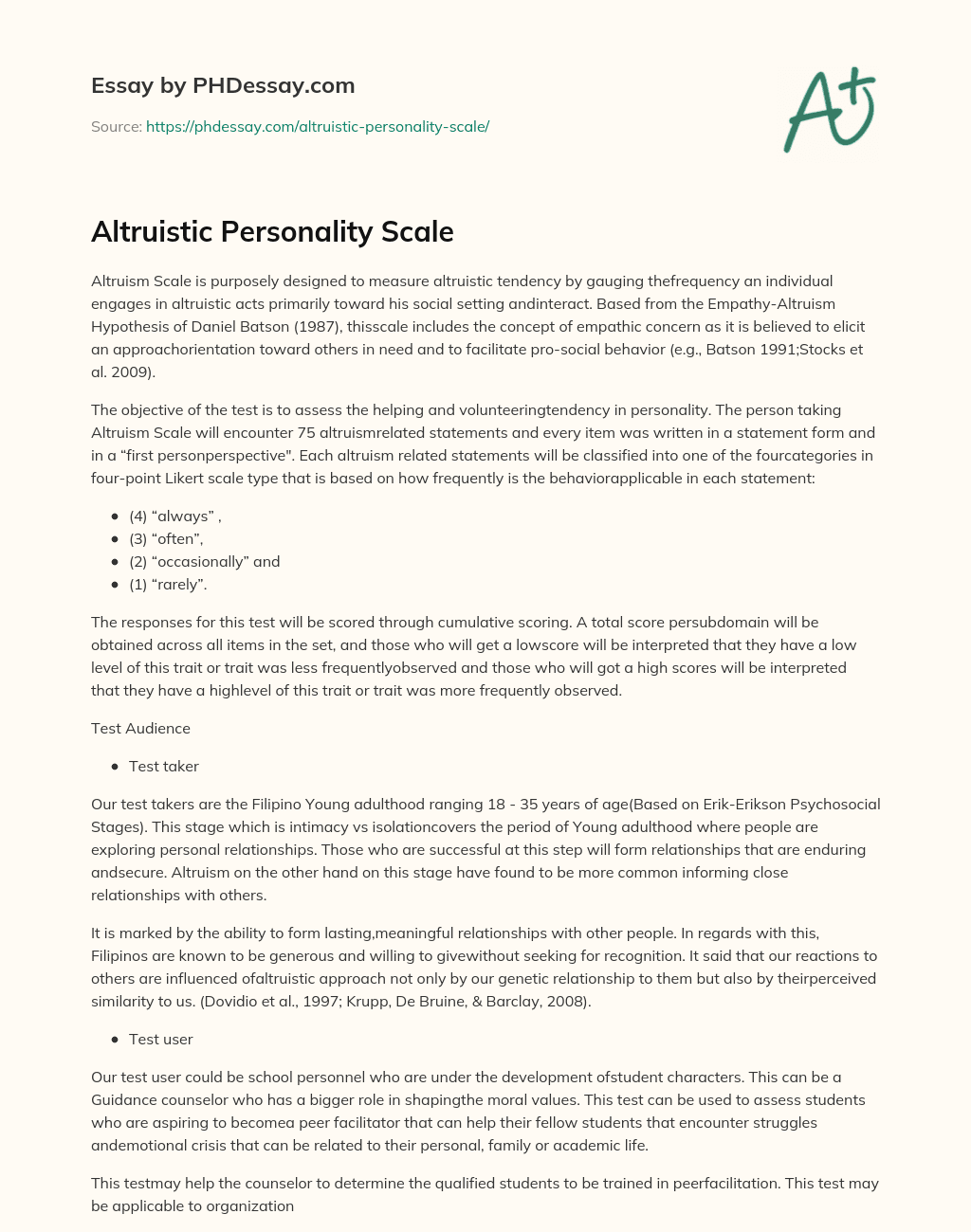 Altruistic Personality Scale essay