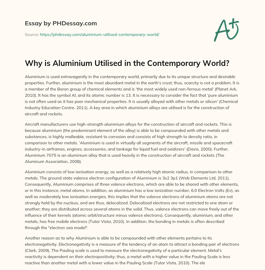 Why is Aluminium Utilised in the Contemporary World? essay