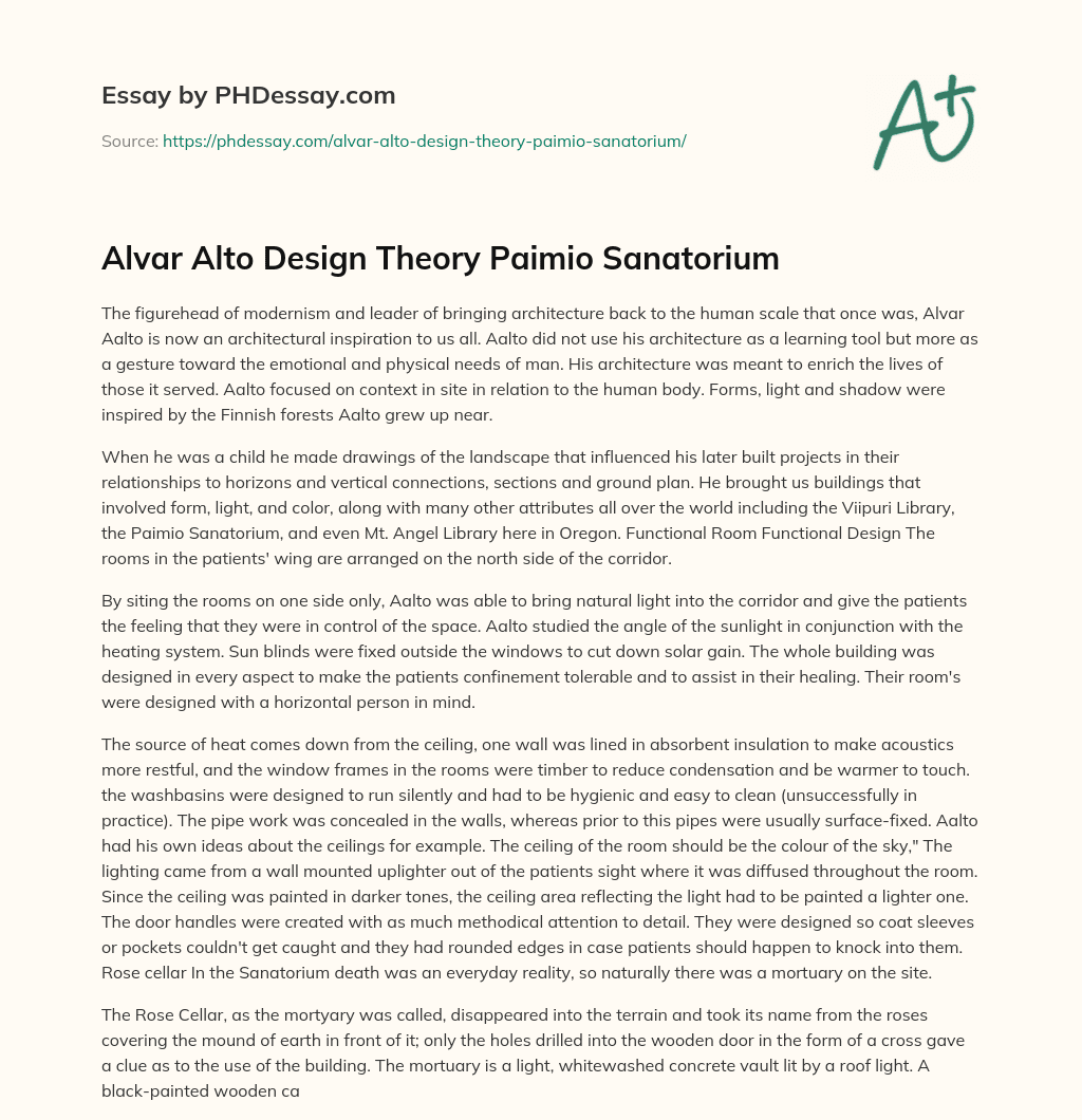 Alvar Alto Design Theory Paimio Sanatorium essay