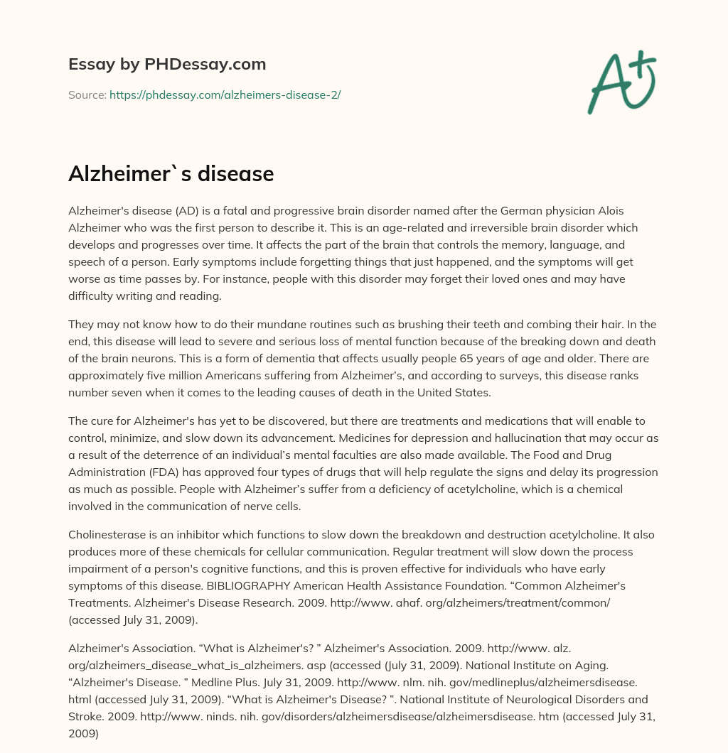 Alzheimer`s disease essay