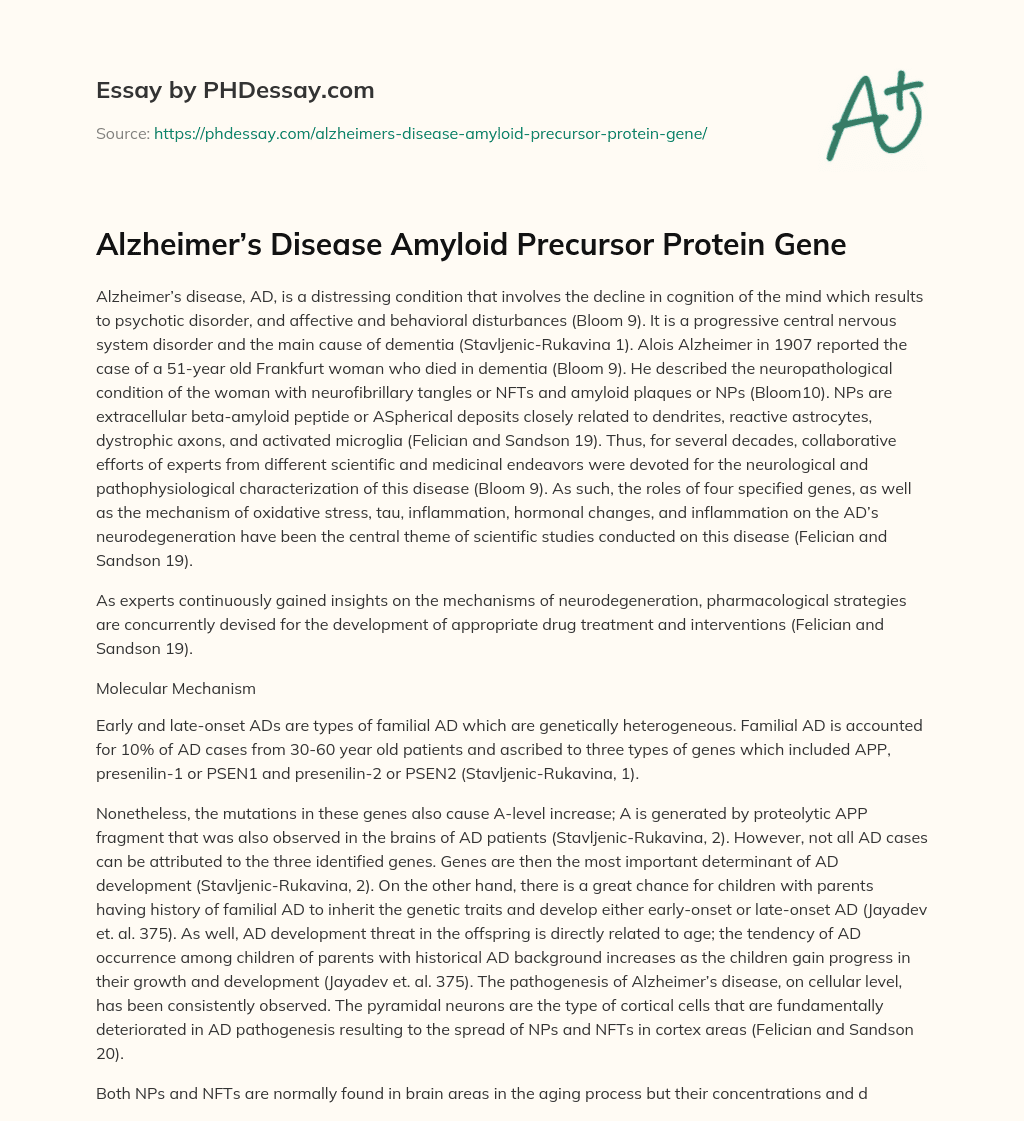 Alzheimer’s Disease Amyloid Precursor Protein Gene essay