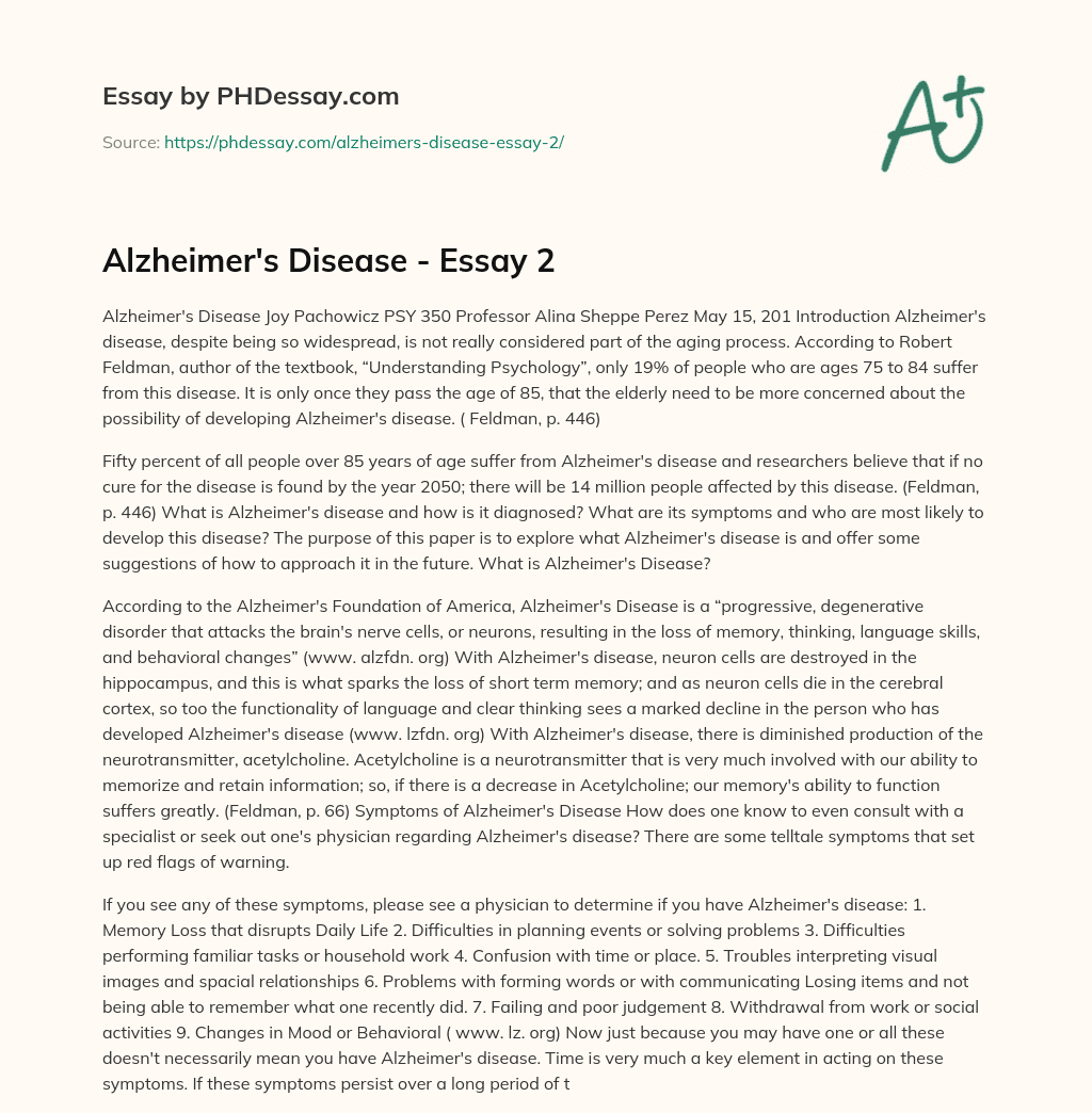 Alzheimer’s Disease – Essay 2 essay