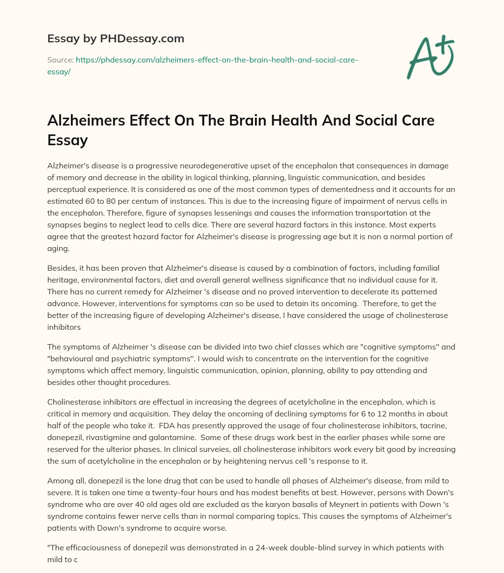 Alzheimers Effect On The Brain Health And Social Care Essay essay