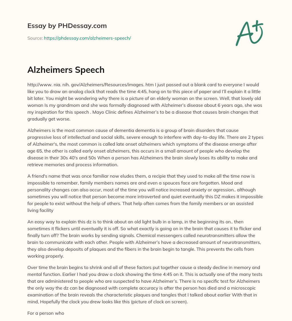 Alzheimers Speech essay