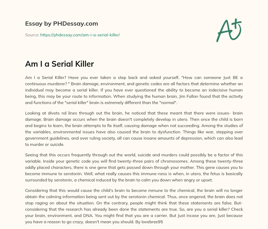 Am I a Serial Killer essay