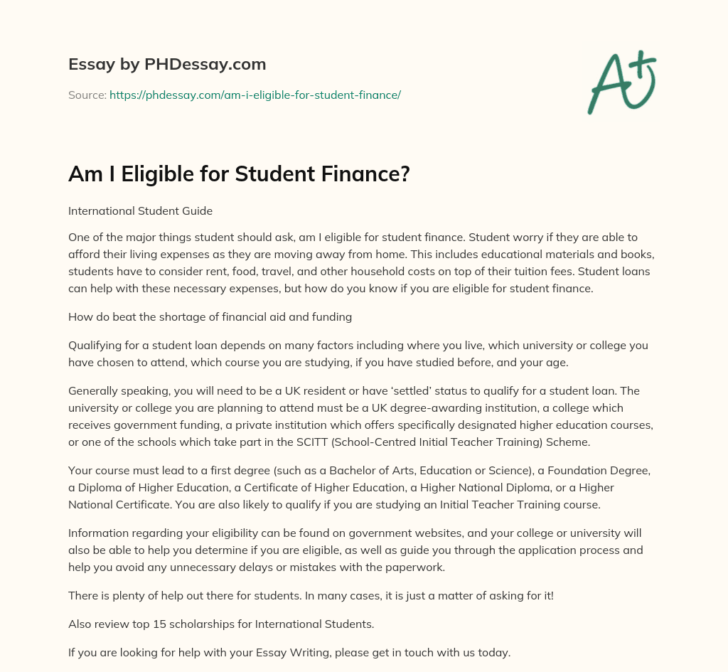 Am I Eligible for Student Finance? essay