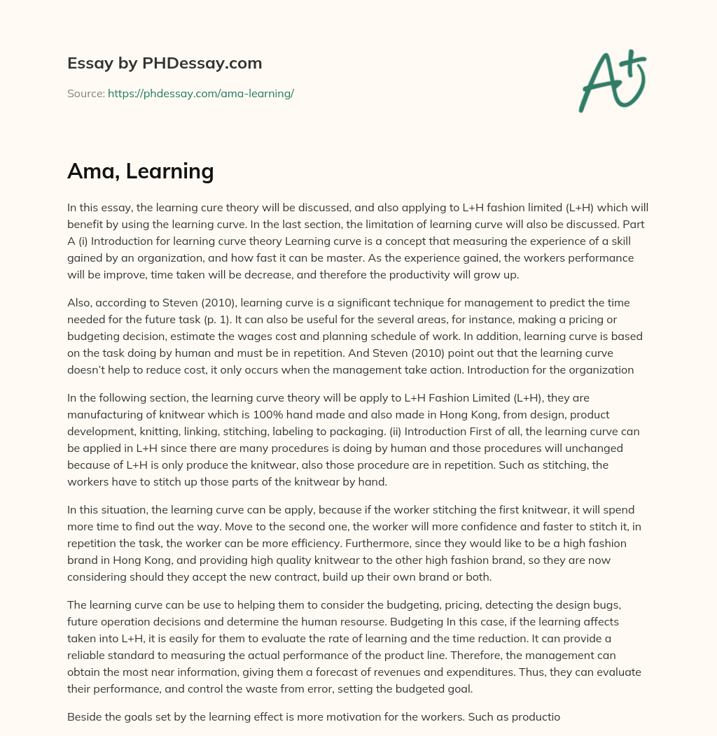 Ama, Learning essay