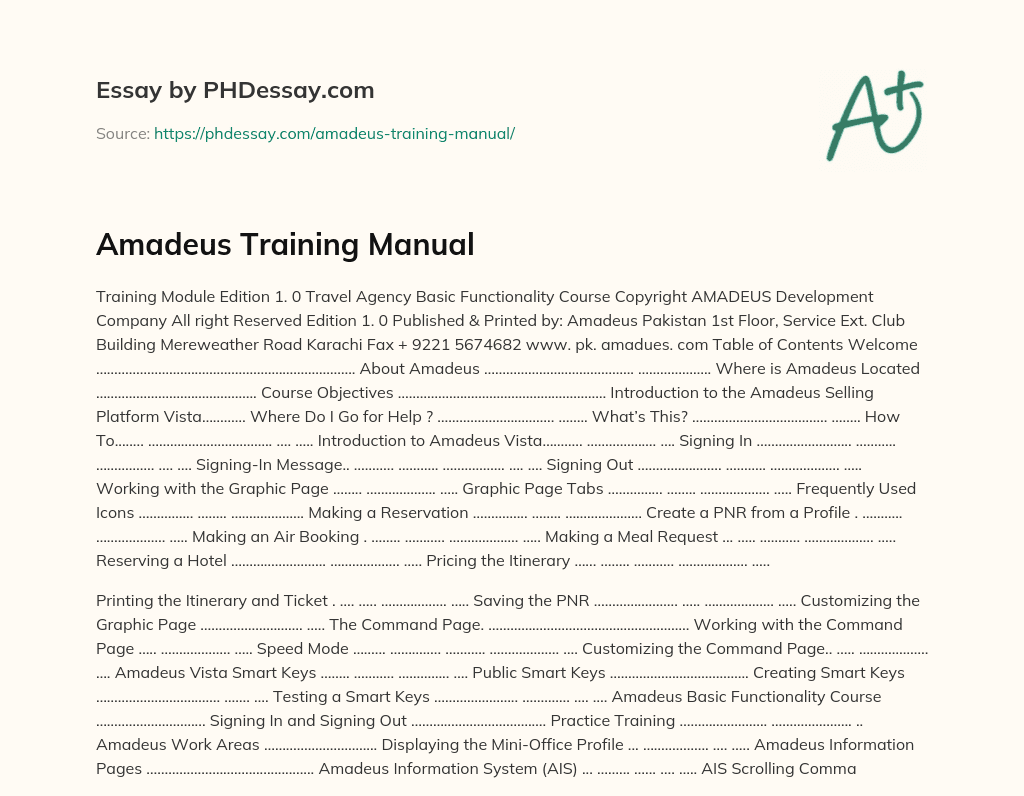 Amadeus Training Manual essay