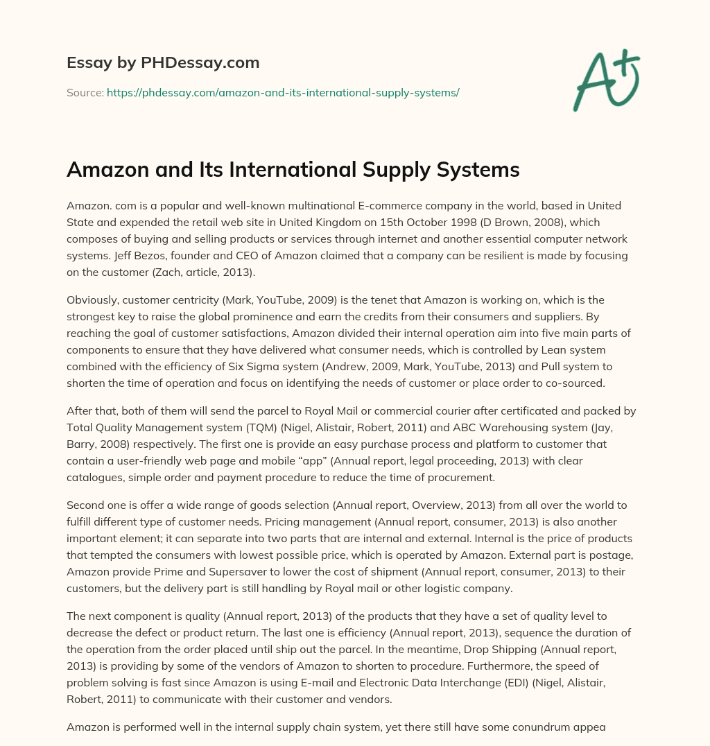 Amazon and Its International Supply Systems essay