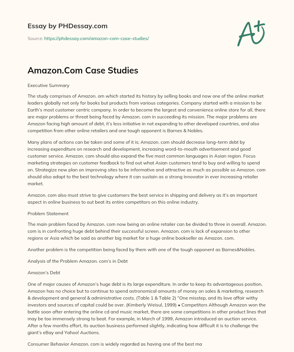 Amazon.Com Case Studies essay