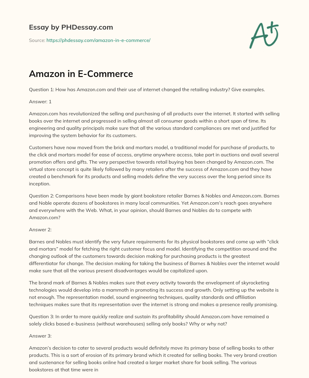 Amazon in E-Commerce essay