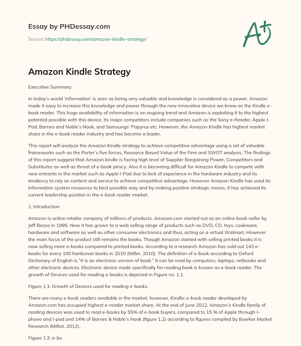 Amazon Kindle Strategy essay
