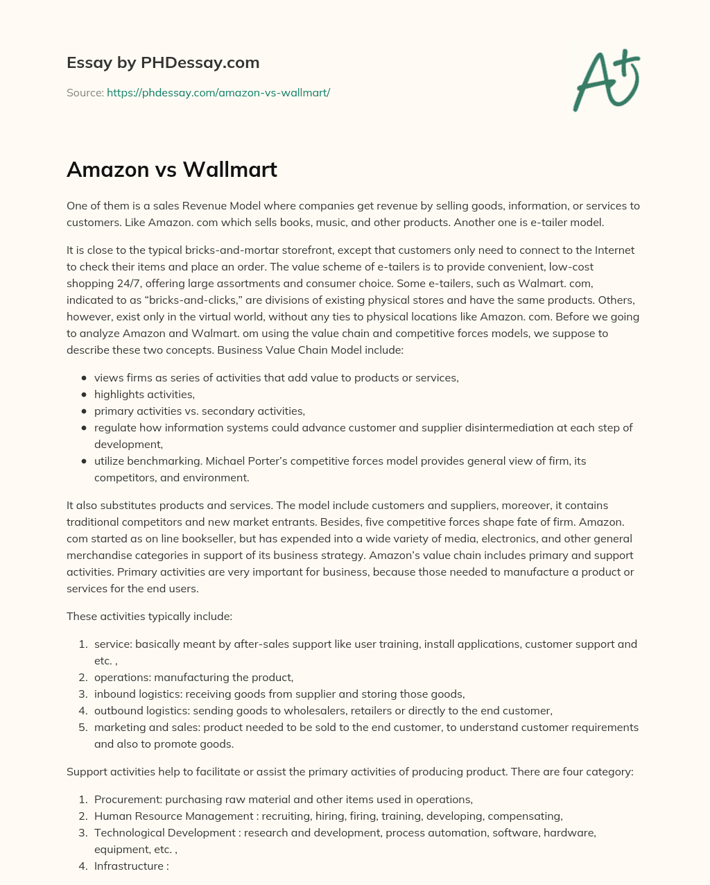 Amazon vs Wallmart essay