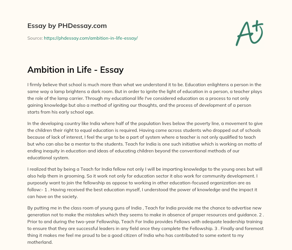 ambition in our life essay
