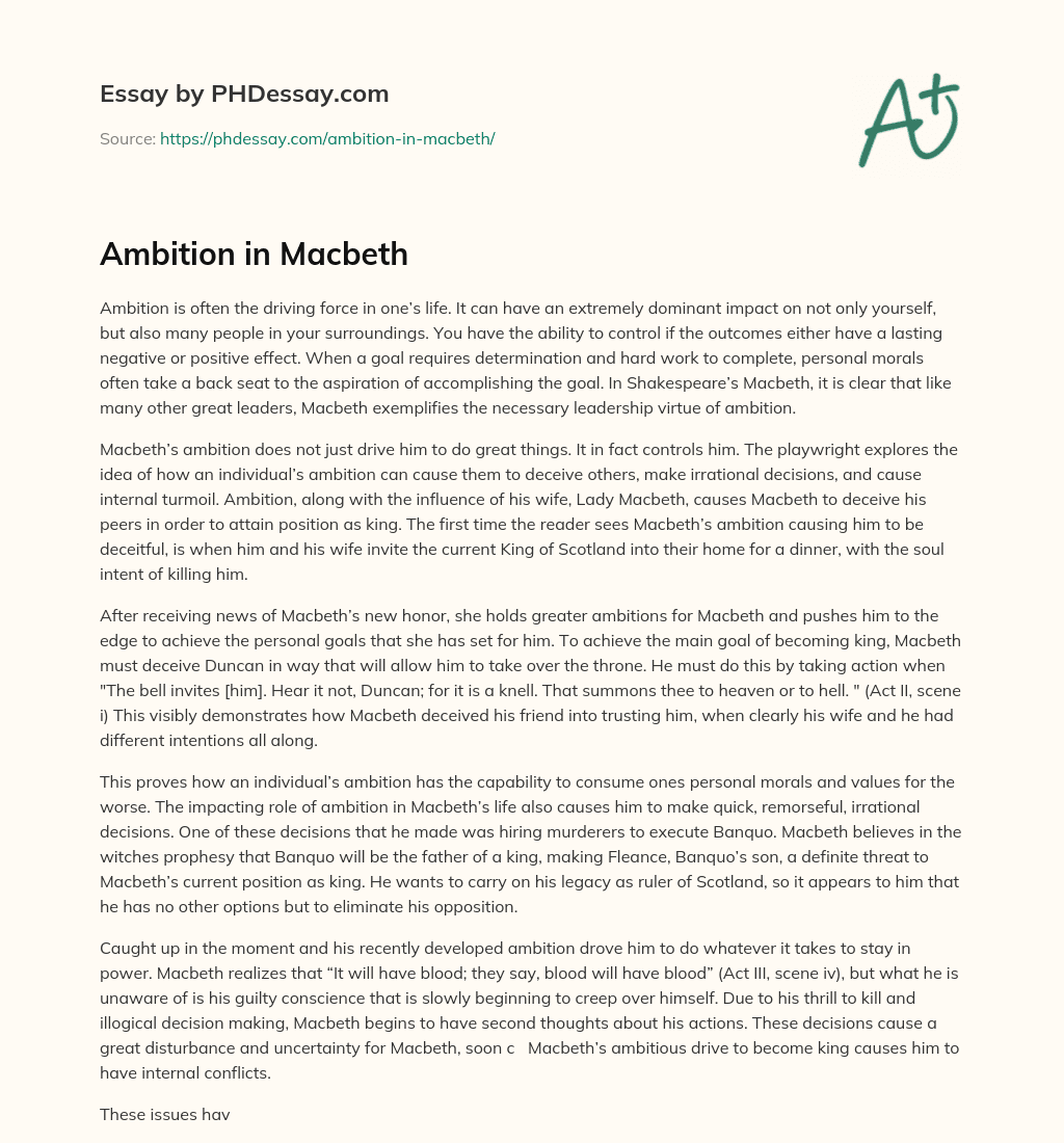 literature essay on macbeth's ambition