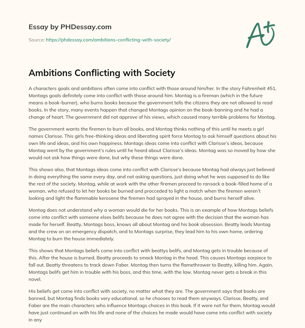 Ambitions Conflicting with Society essay