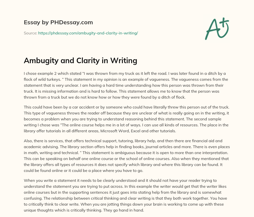 Ambugity and Clarity in Writing essay