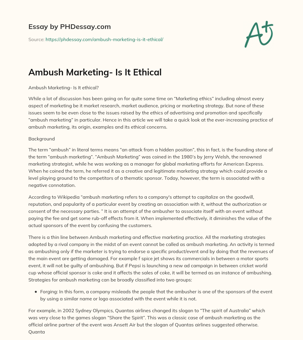 Ambush Marketing- Is It Ethical essay