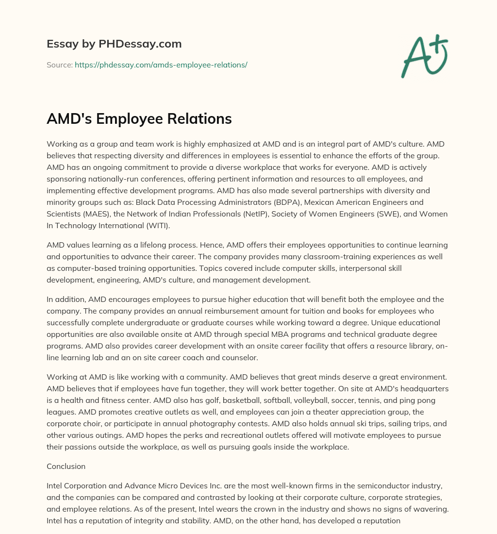 AMD’s Employee Relations essay