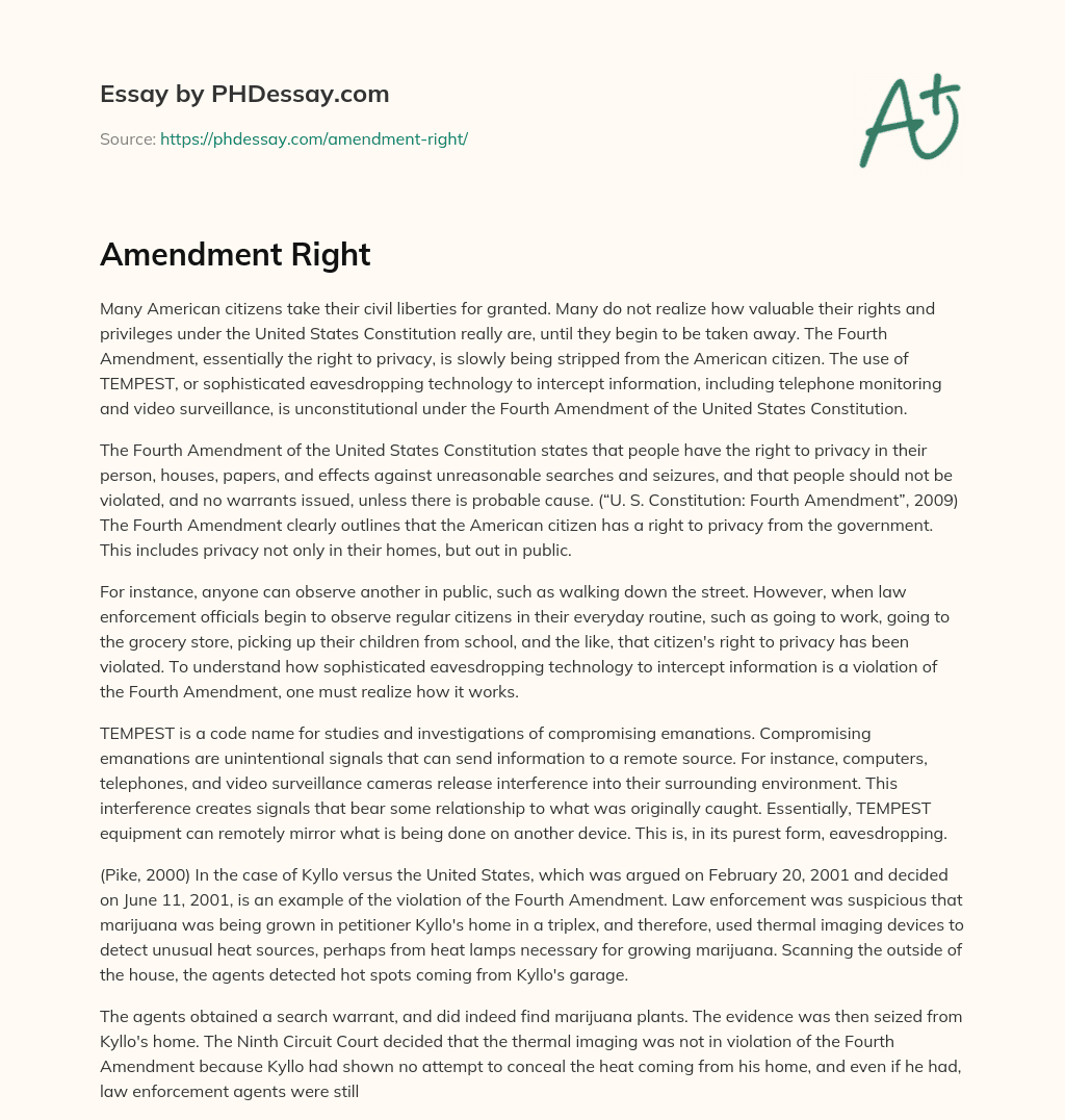 The Erosion of Fourth Amendment Rights in the United States essay