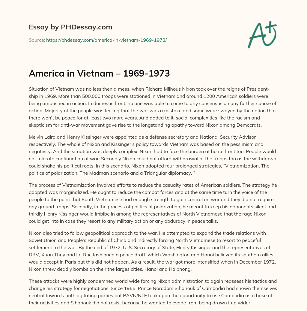 America in Vietnam – 1969-1973 essay