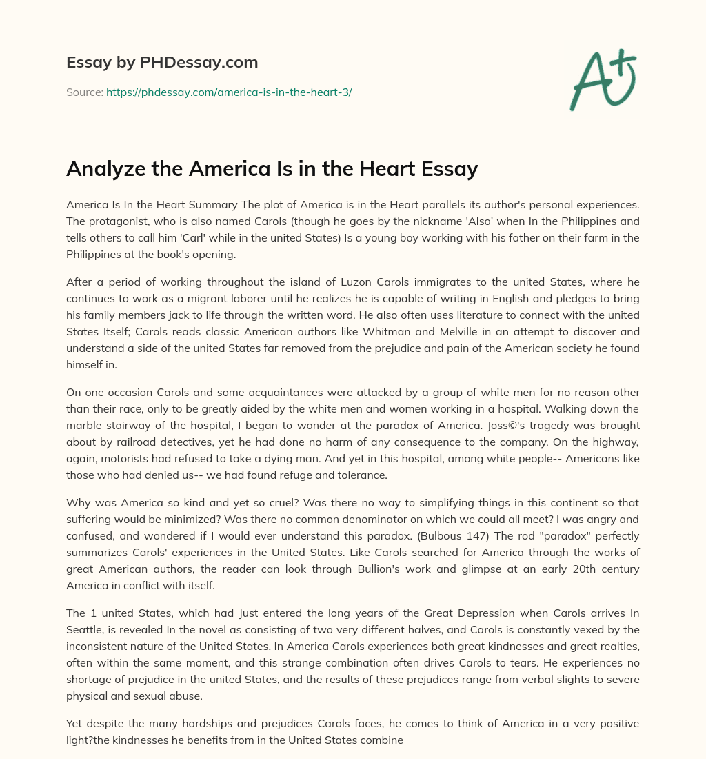Immigrant’s Journey: America is in the Heart essay