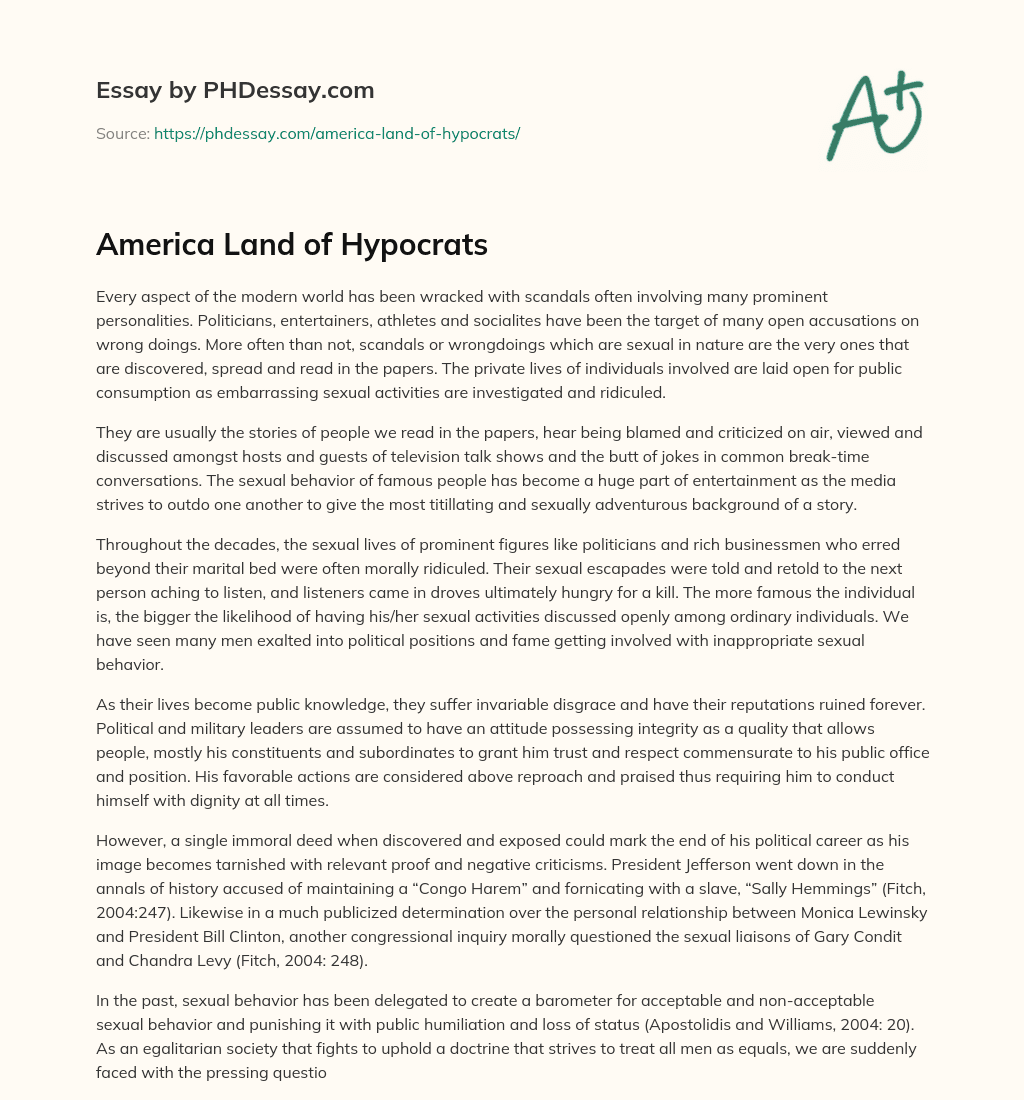 America Land of Hypocrats essay