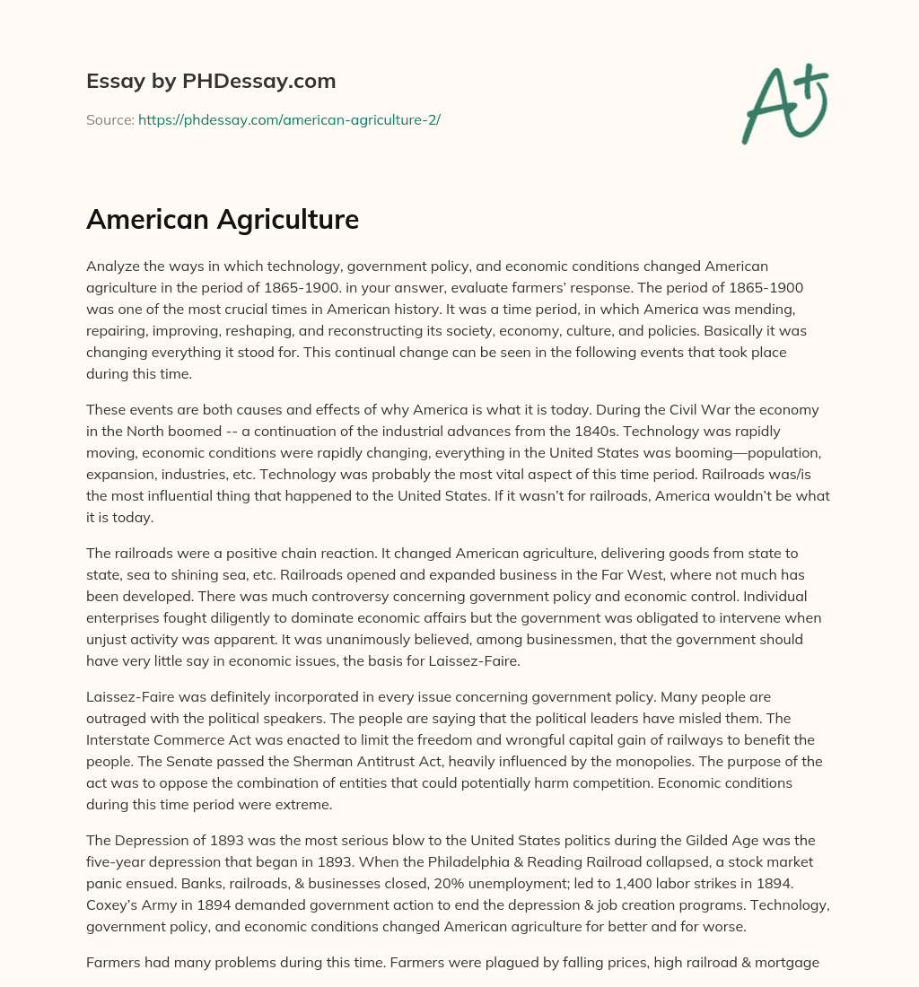 American Agriculture essay