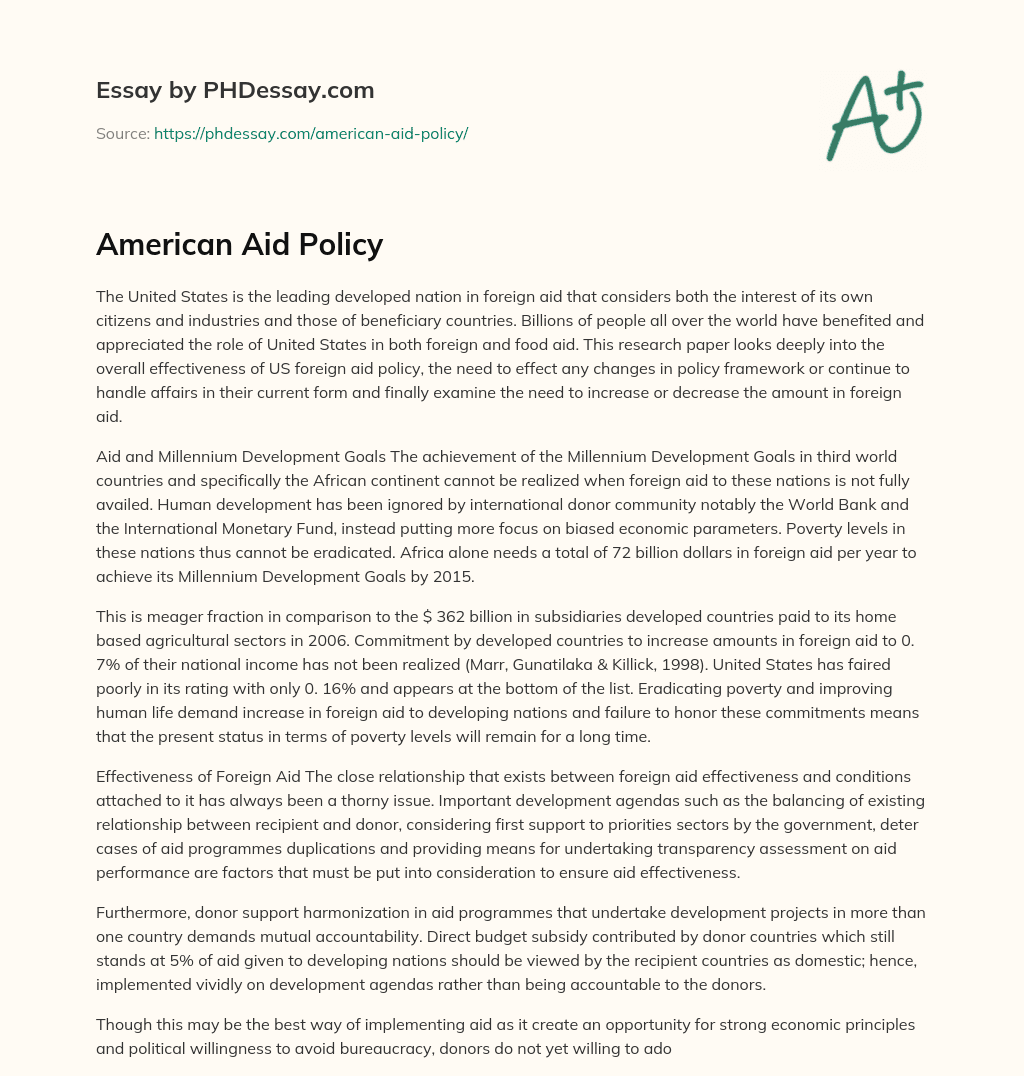 American Aid Policy essay